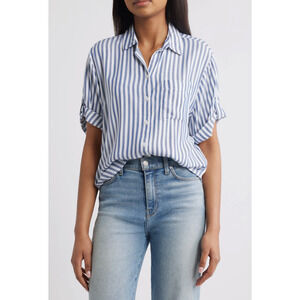 Beach Lunch Lounge Collections Size XS Blouse Maritime Blue NWT Msrp $58